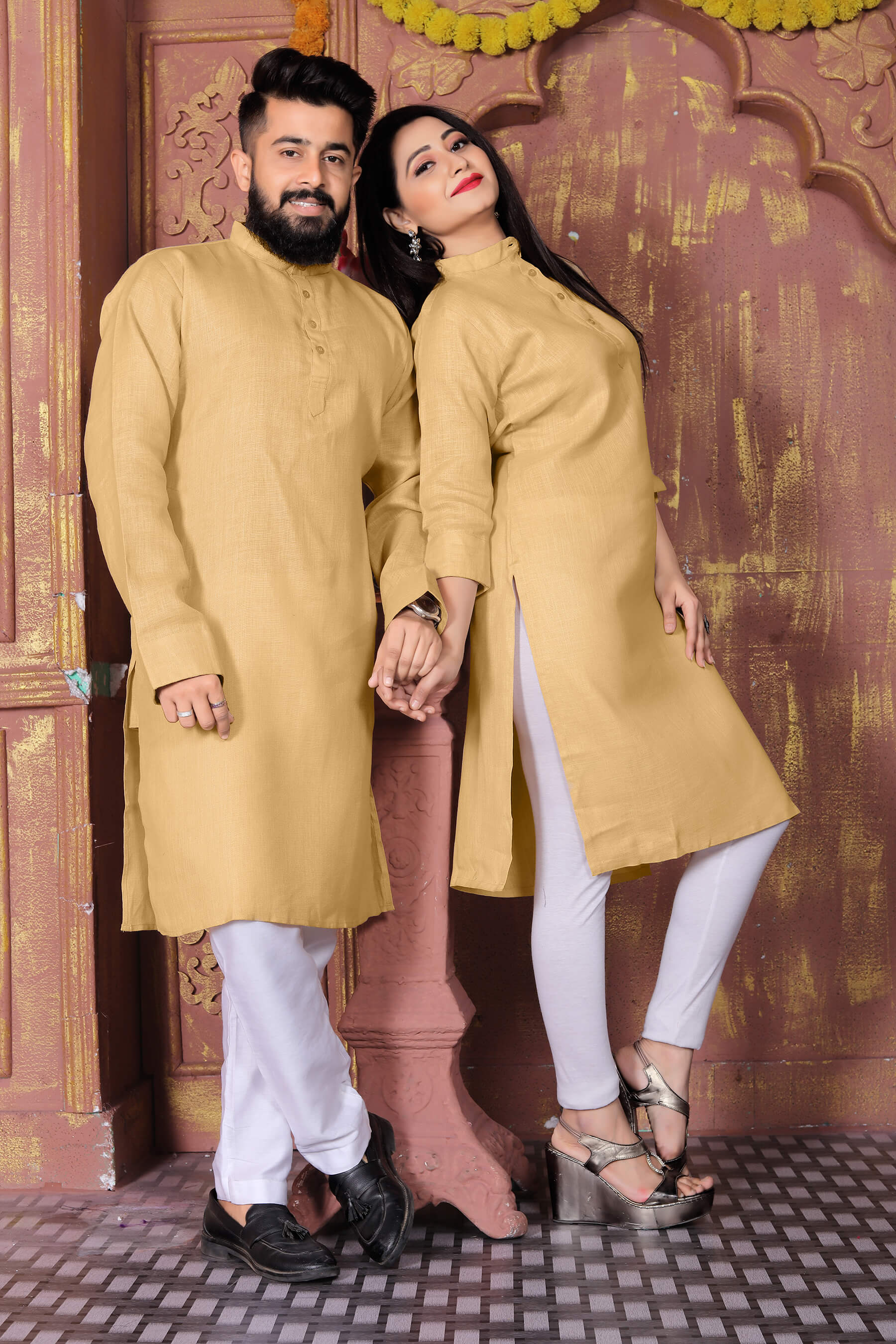 Diamond Chiku Couple Dress Linan Cotton Kurti and Kurta