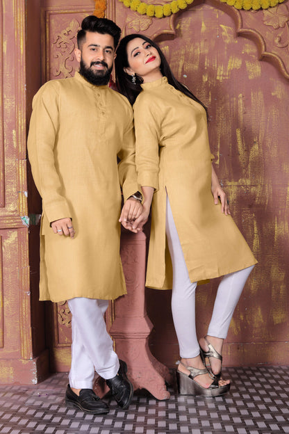 Linen Cotton Kurti and Kurta Couple Combo