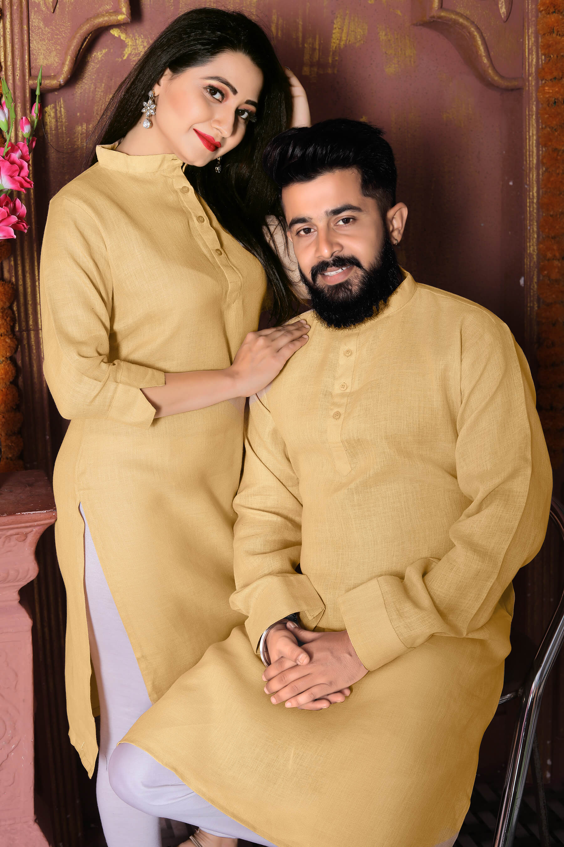 Diamond Chiku Couple Dress Linan Cotton Kurti and Kurta