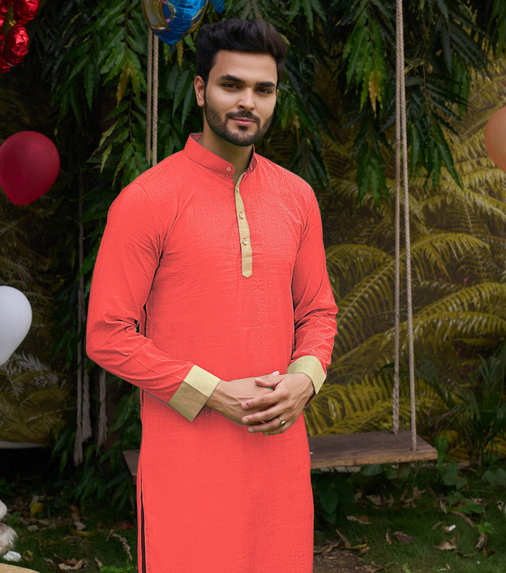 Classic Men Silk Gajri Kurta with Pajama