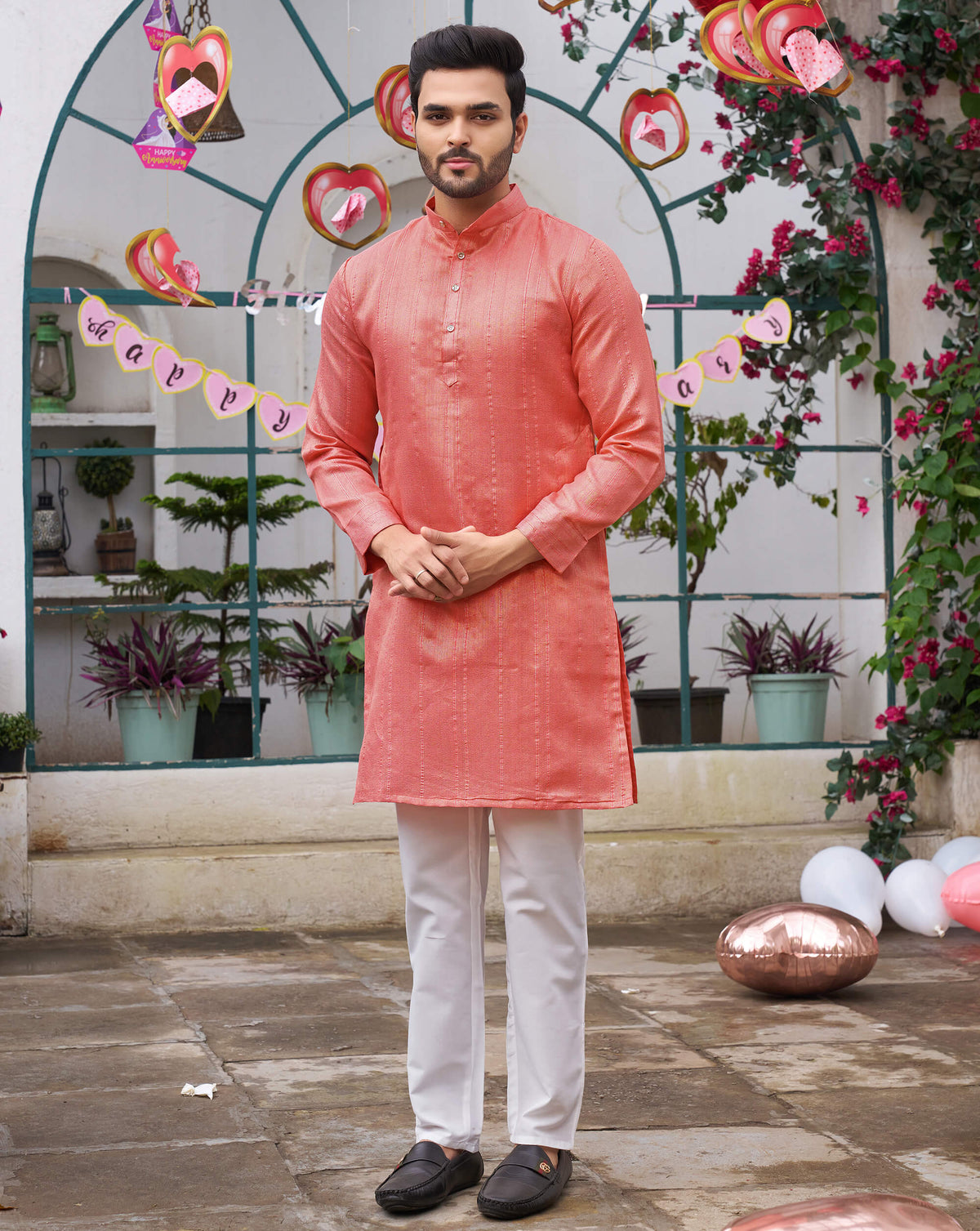 Traditional  Pink Men Kurta