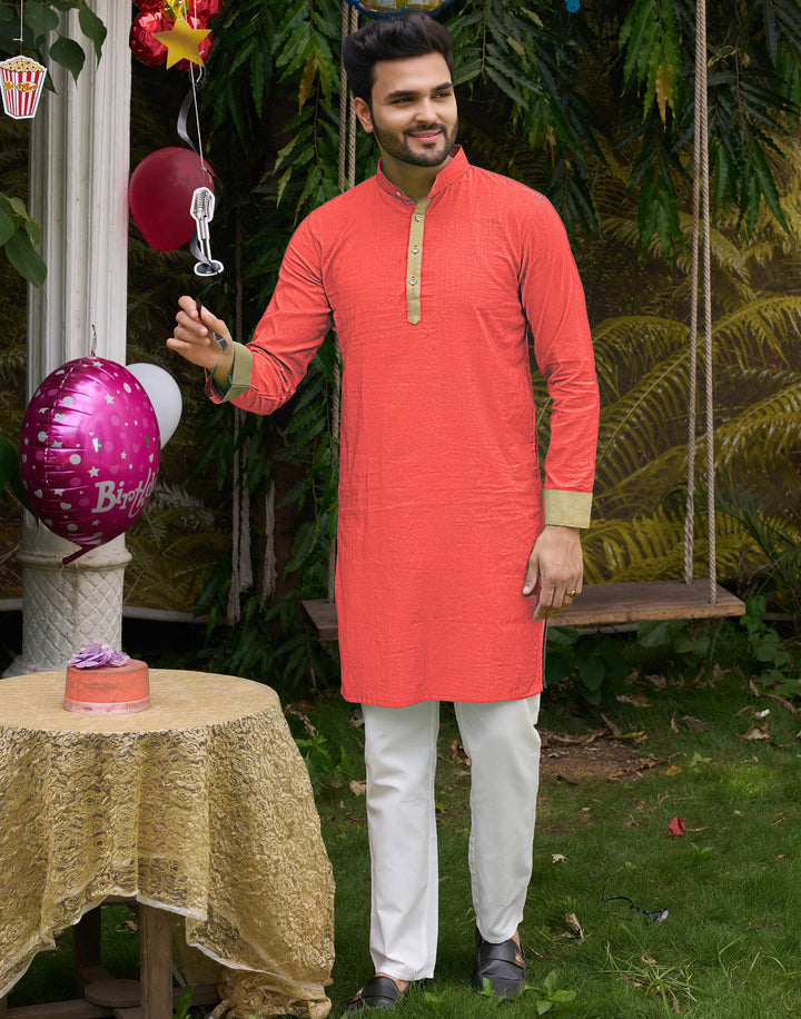 Classic Men Silk Gajri Kurta with Pajama