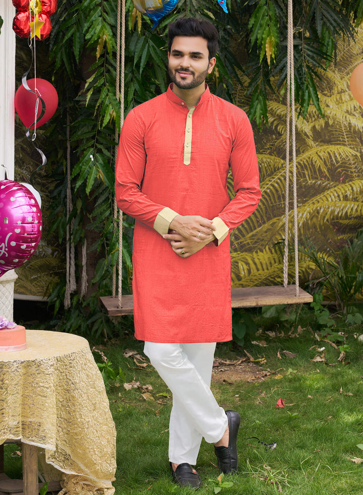 Classic Men Silk Gajri Kurta with Pajama