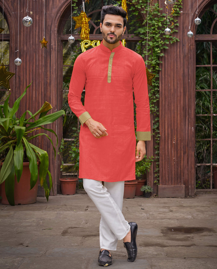 Classic Men Silk Gajri Kurta with Pajama
