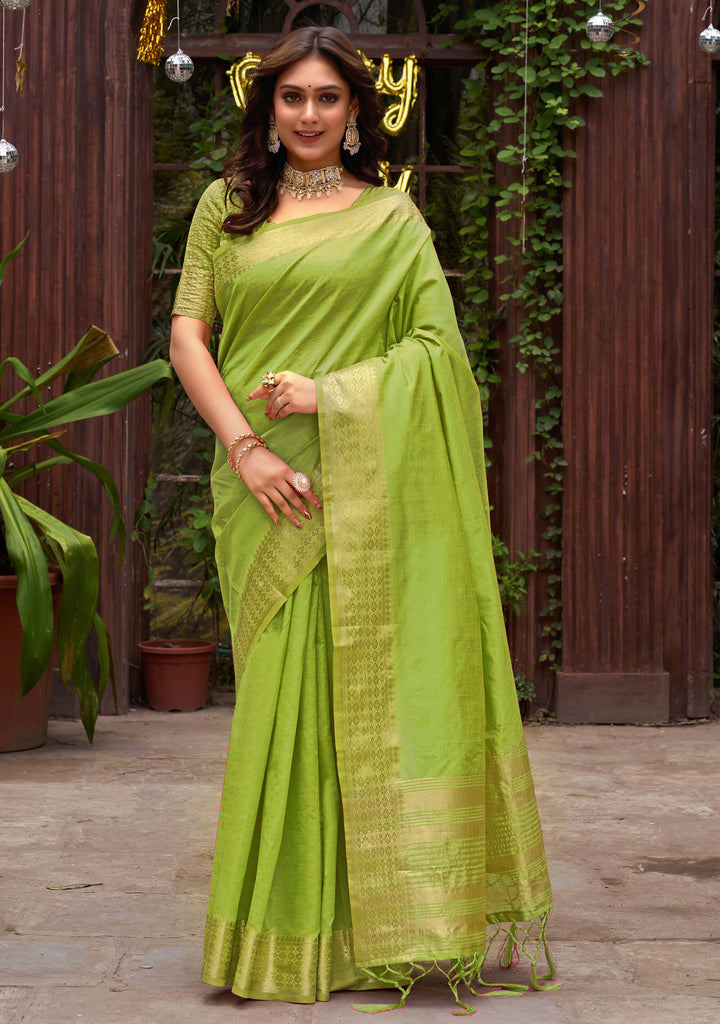 Aasam Silk Couple Dress  Mehndi Green Saree & Kurta