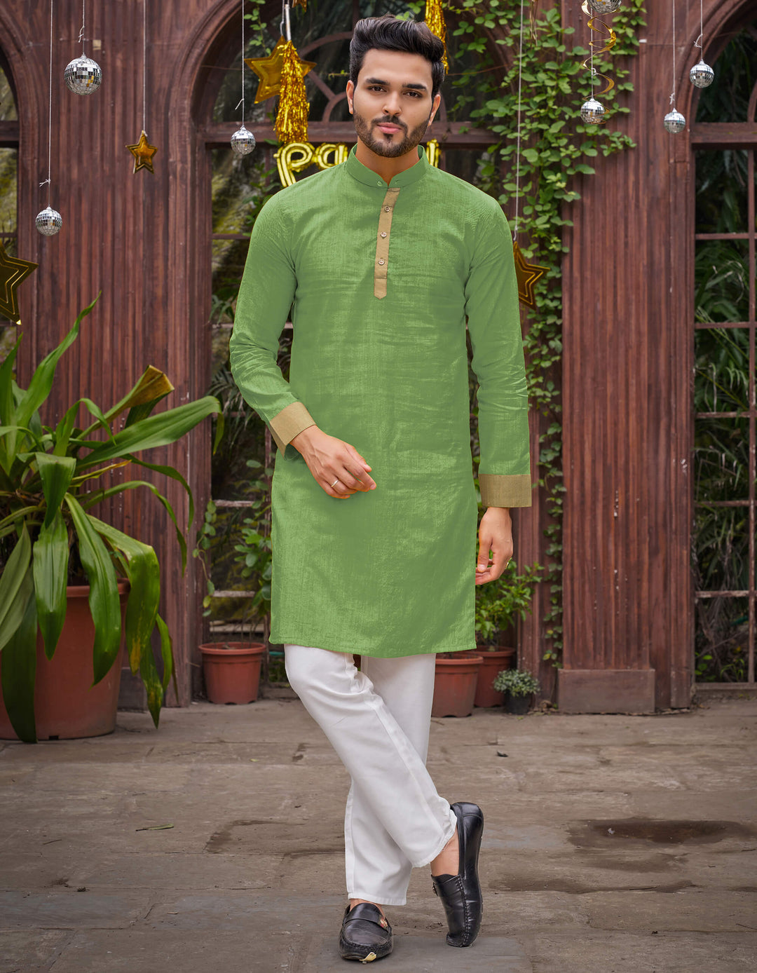 Classic Men Silk Green Kurta with Pajama