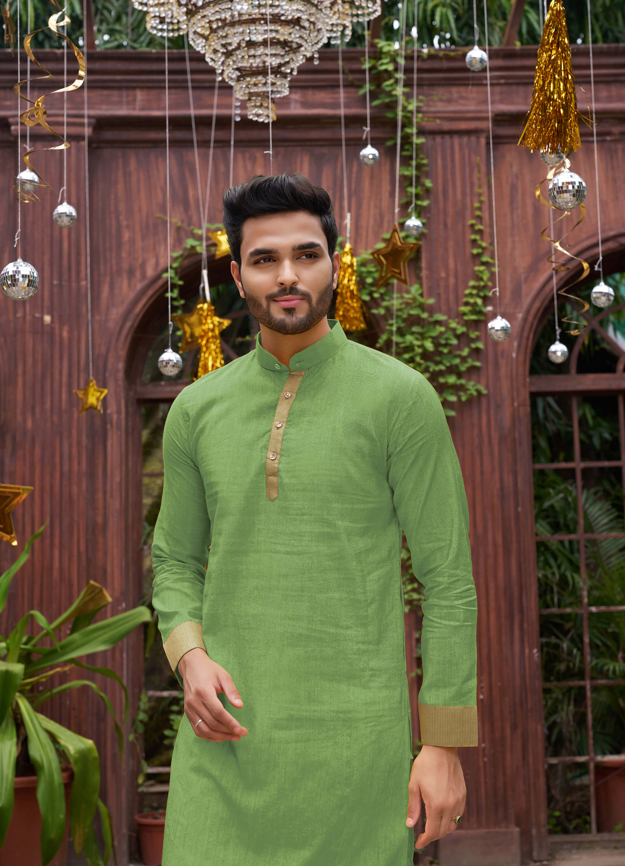 Classic Men Silk Green Kurta with Pajama