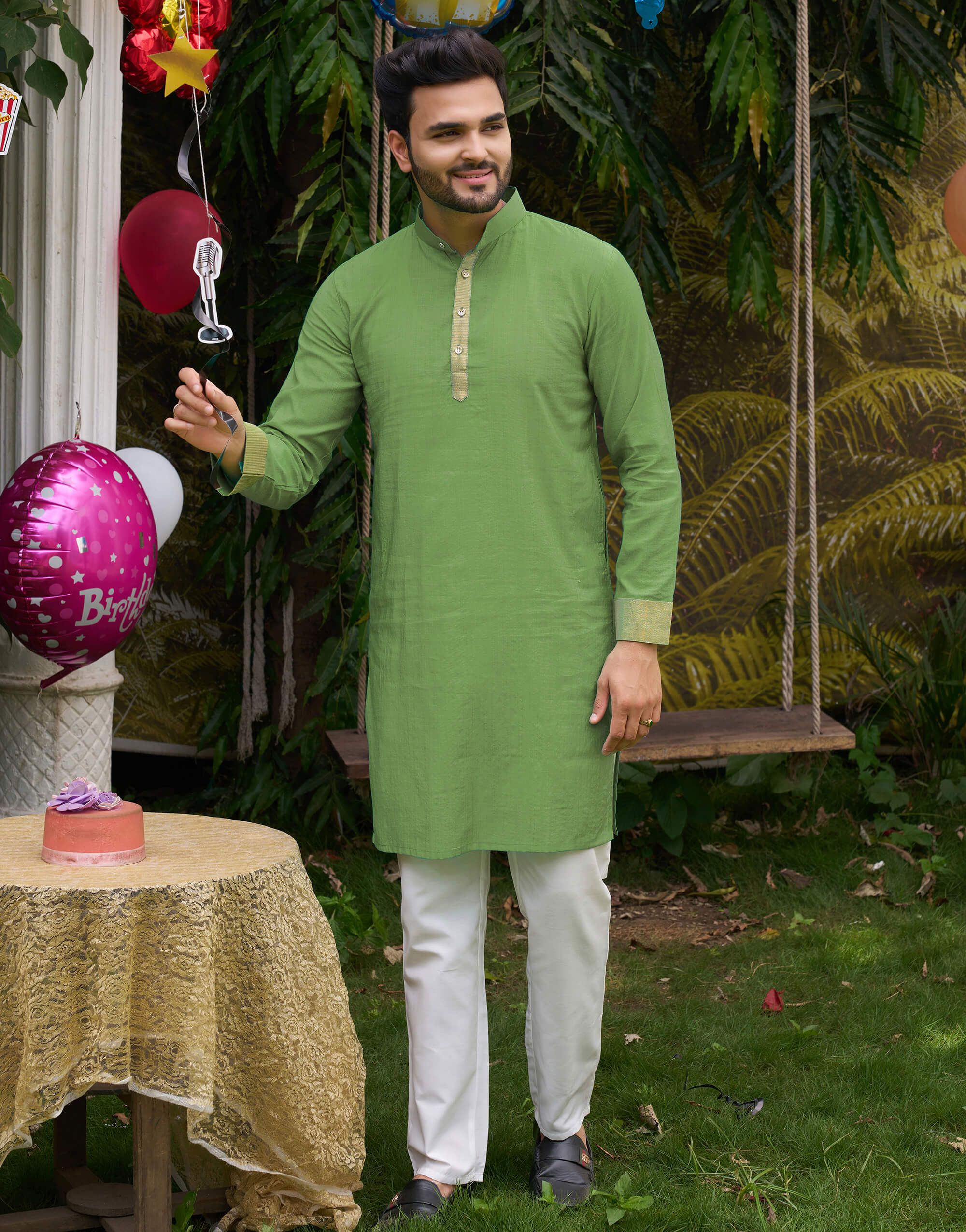 Classic Men Silk Green Kurta with Pajama