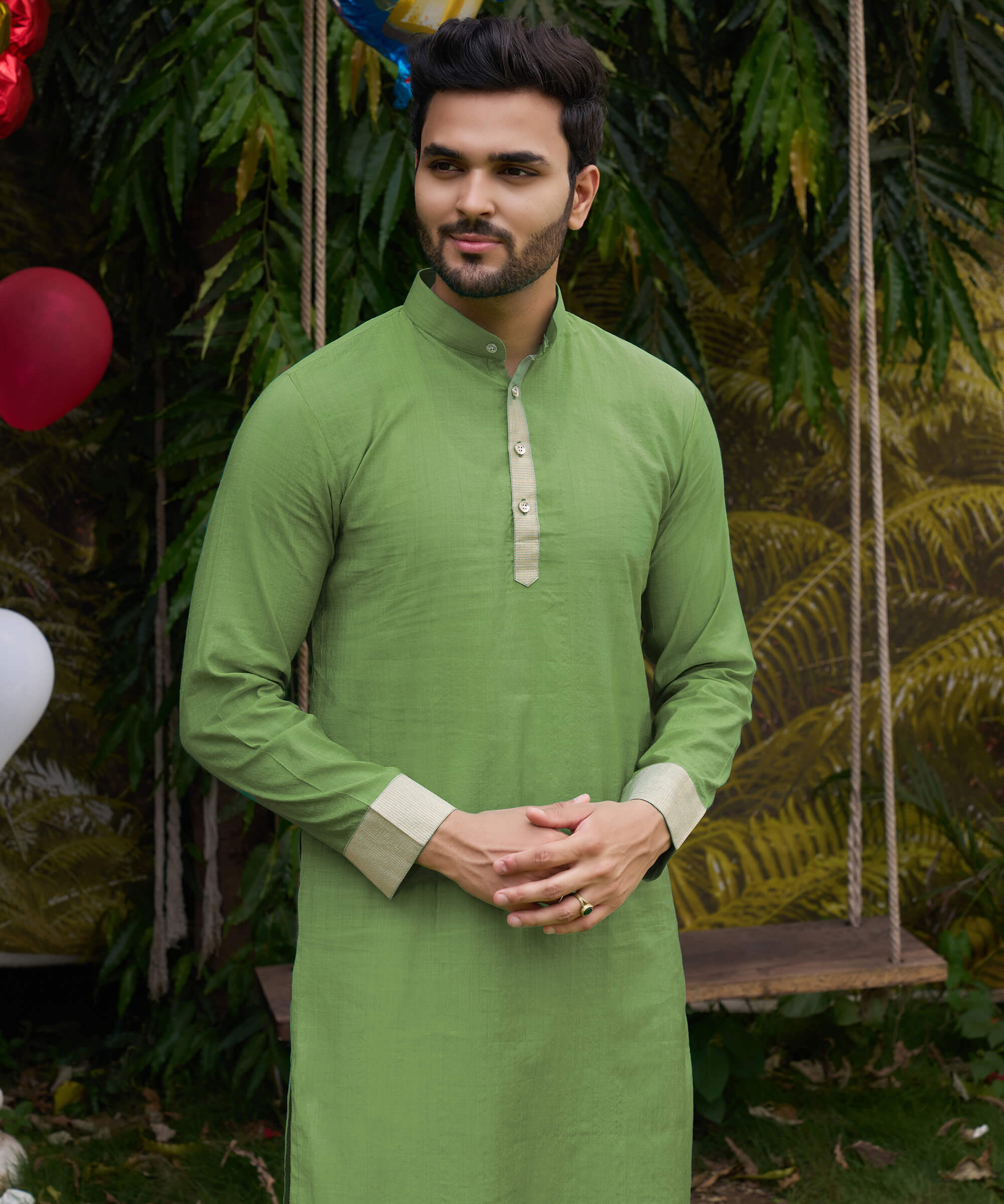 Classic Men Silk Green Kurta with Pajama