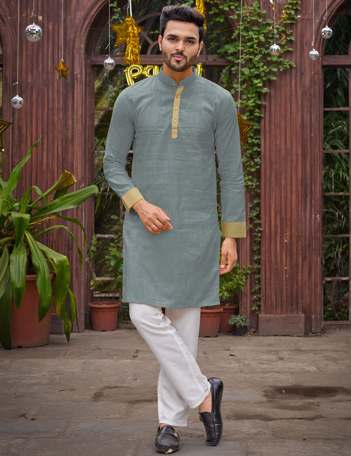 Classic Men Silk Grey Kurta with Pajama