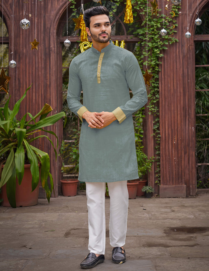 Classic Men Silk Grey Kurta with Pajama