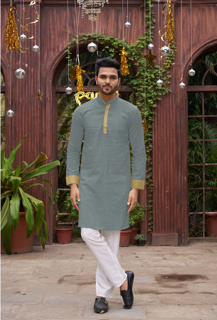 Classic Men Silk Grey Kurta with Pajama