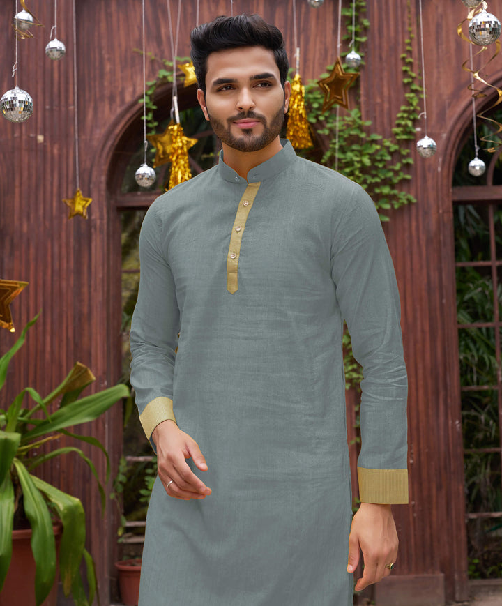 Classic Men Silk Grey Kurta with Pajama