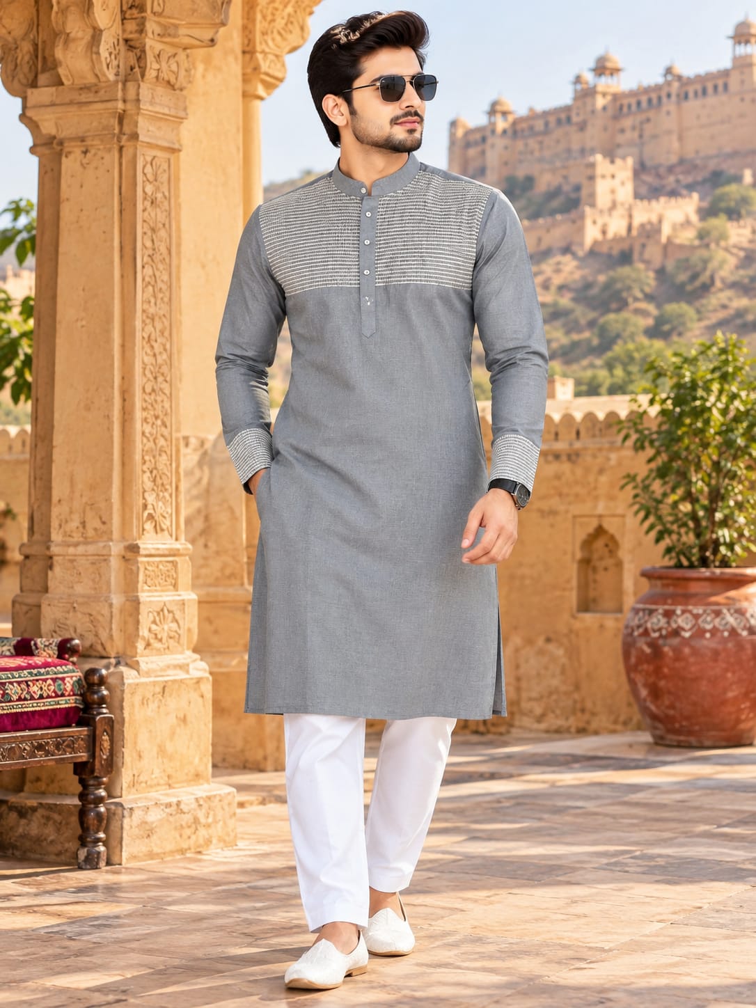 Traditional Grey Men Kurta