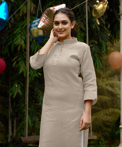 Linen Cotton Kurti and Kurta Cream Couple Combo