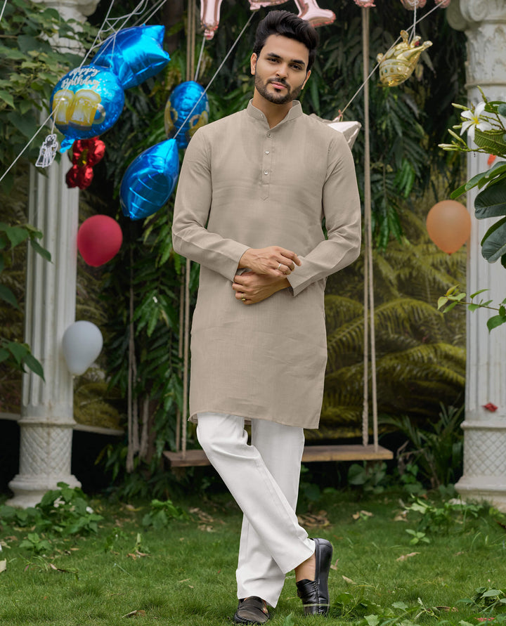 Royal Cream Men Linen Cotton Kurta pyjama