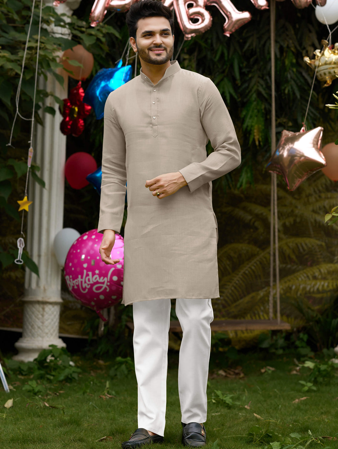 Royal Cream Men Linen Cotton Kurta pyjama