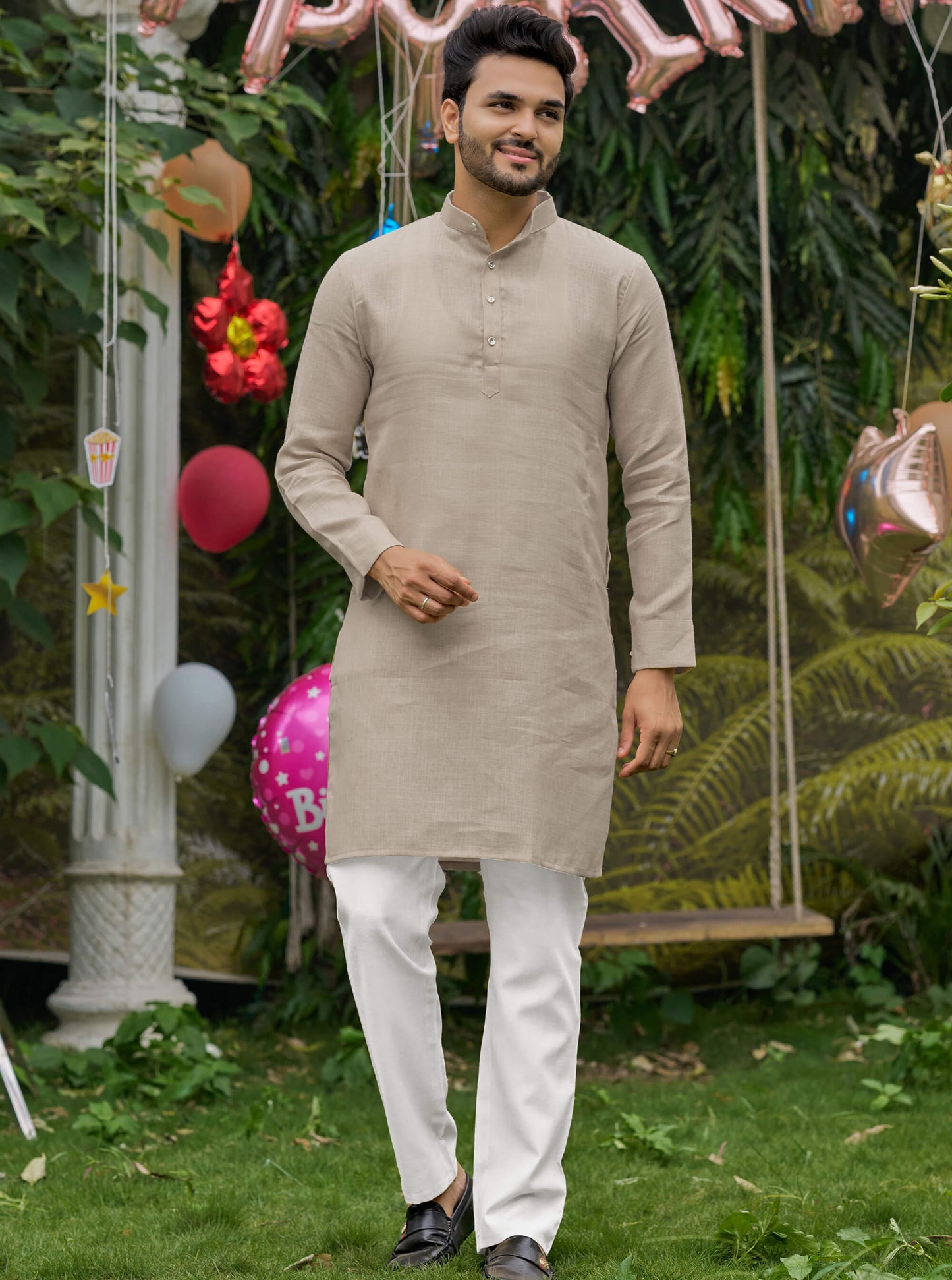 Linen Cotton Kurti and Kurta Cream Couple Combo