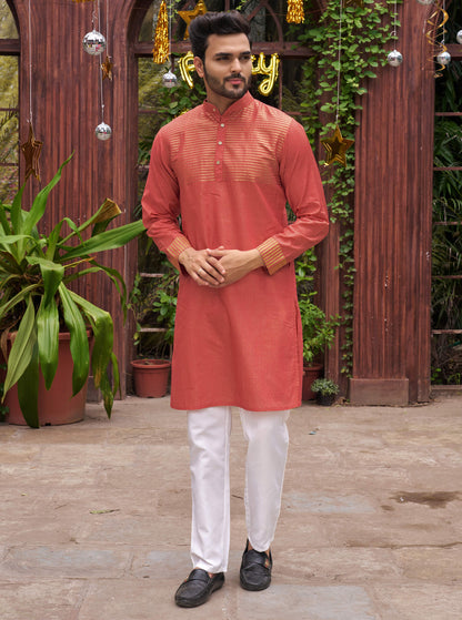 Aasam Silk Couple Dress Peach Saree & Kurta