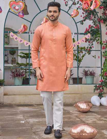 Traditional Sumitra Peach Men Kurta
