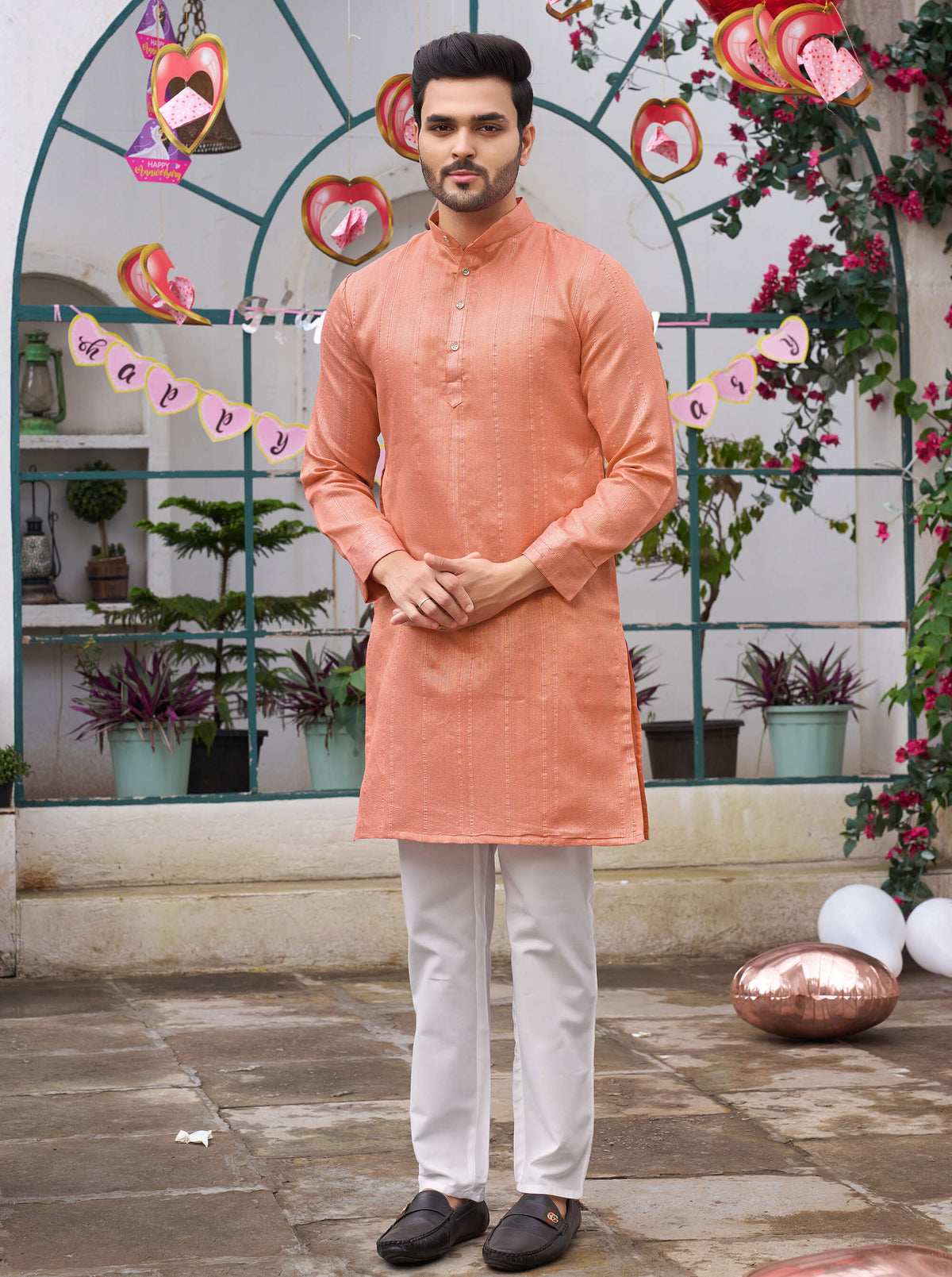 Traditional Sumitra Peach Men Kurta