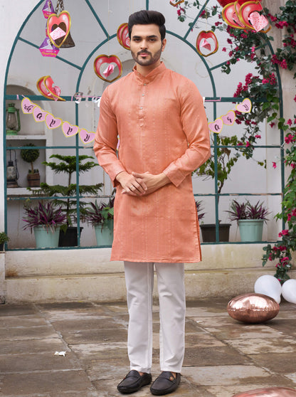 Traditional Sumitra Peach Men Kurta