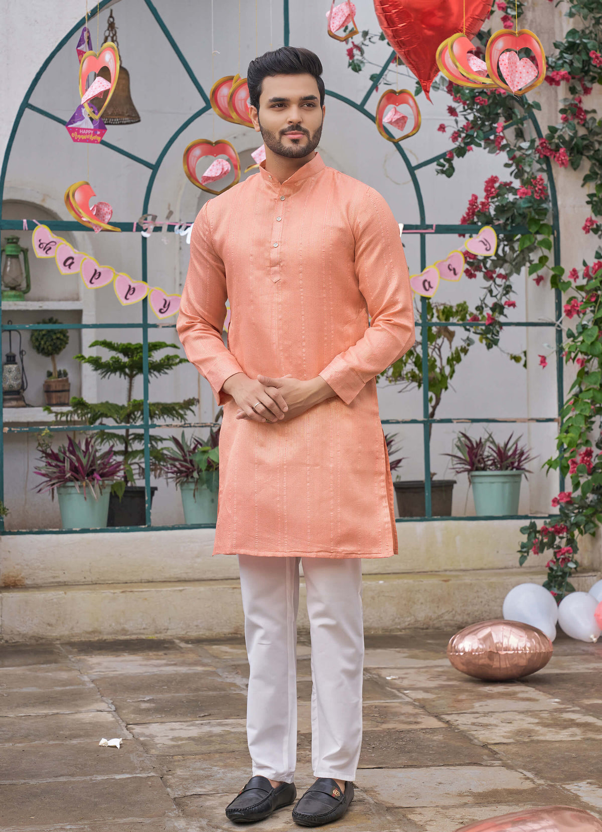 Traditional Sumitra Peach Men Kurta