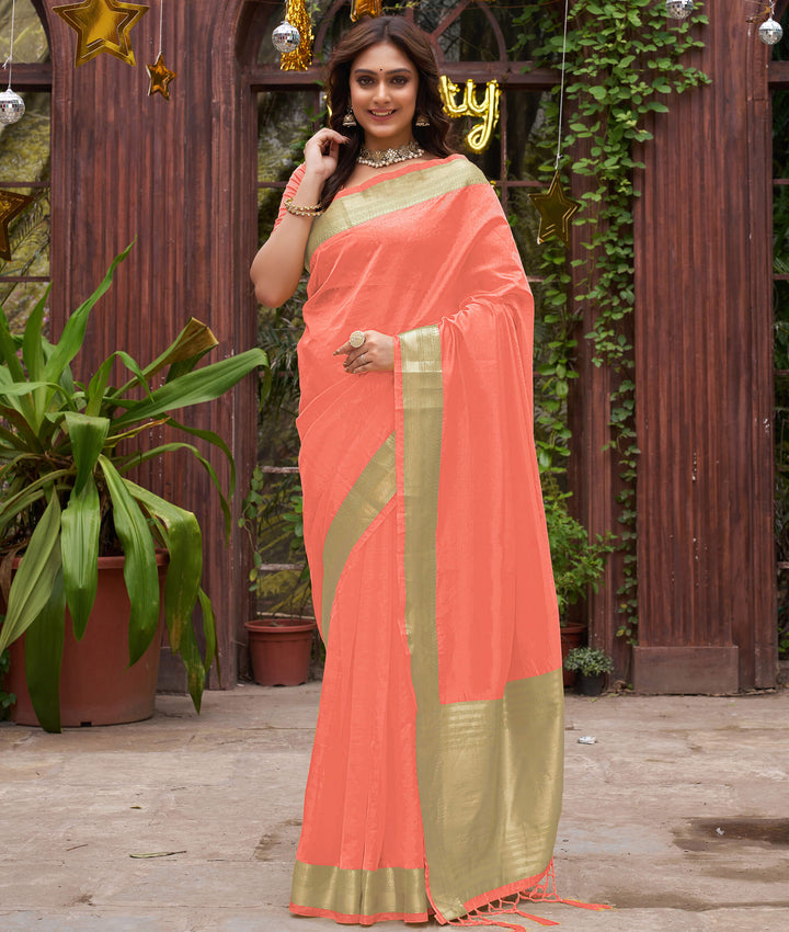 Cutie Peach Couple Matching Dress Orgenza silk Saree & Kurta