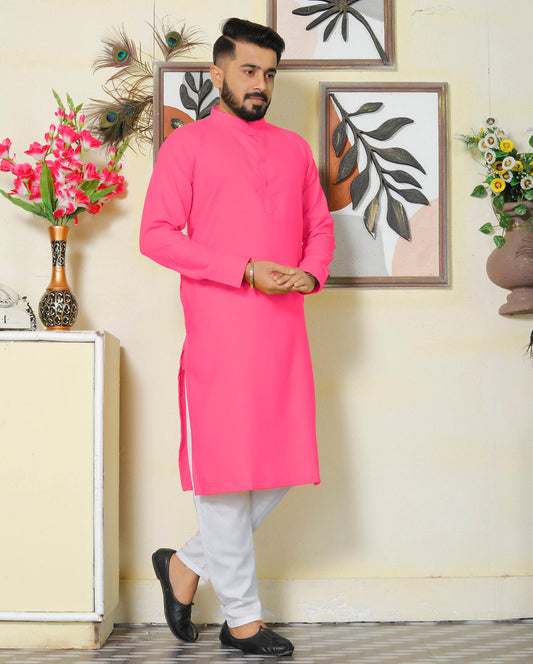 Gallant Pink Men Cotton Kurta