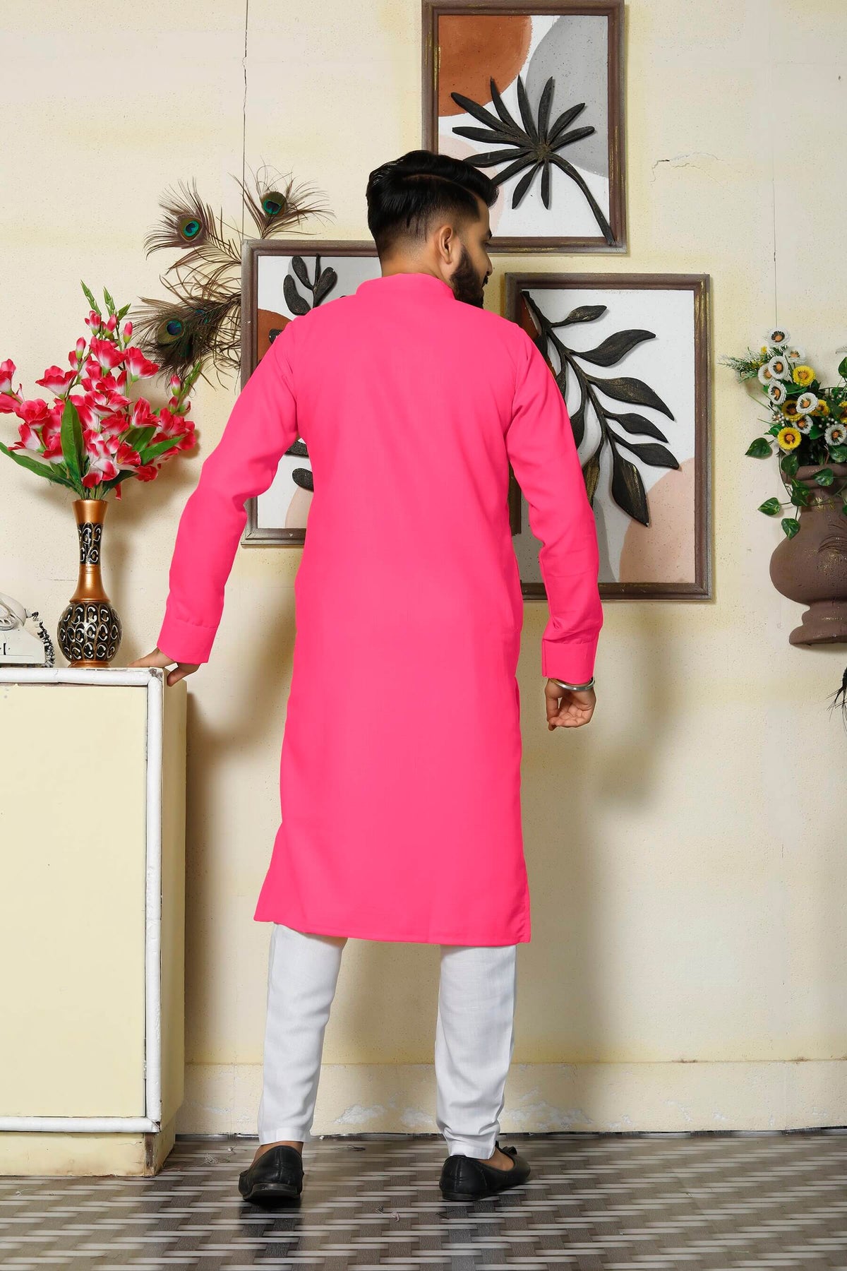 Gallant Pink Men Cotton Kurta