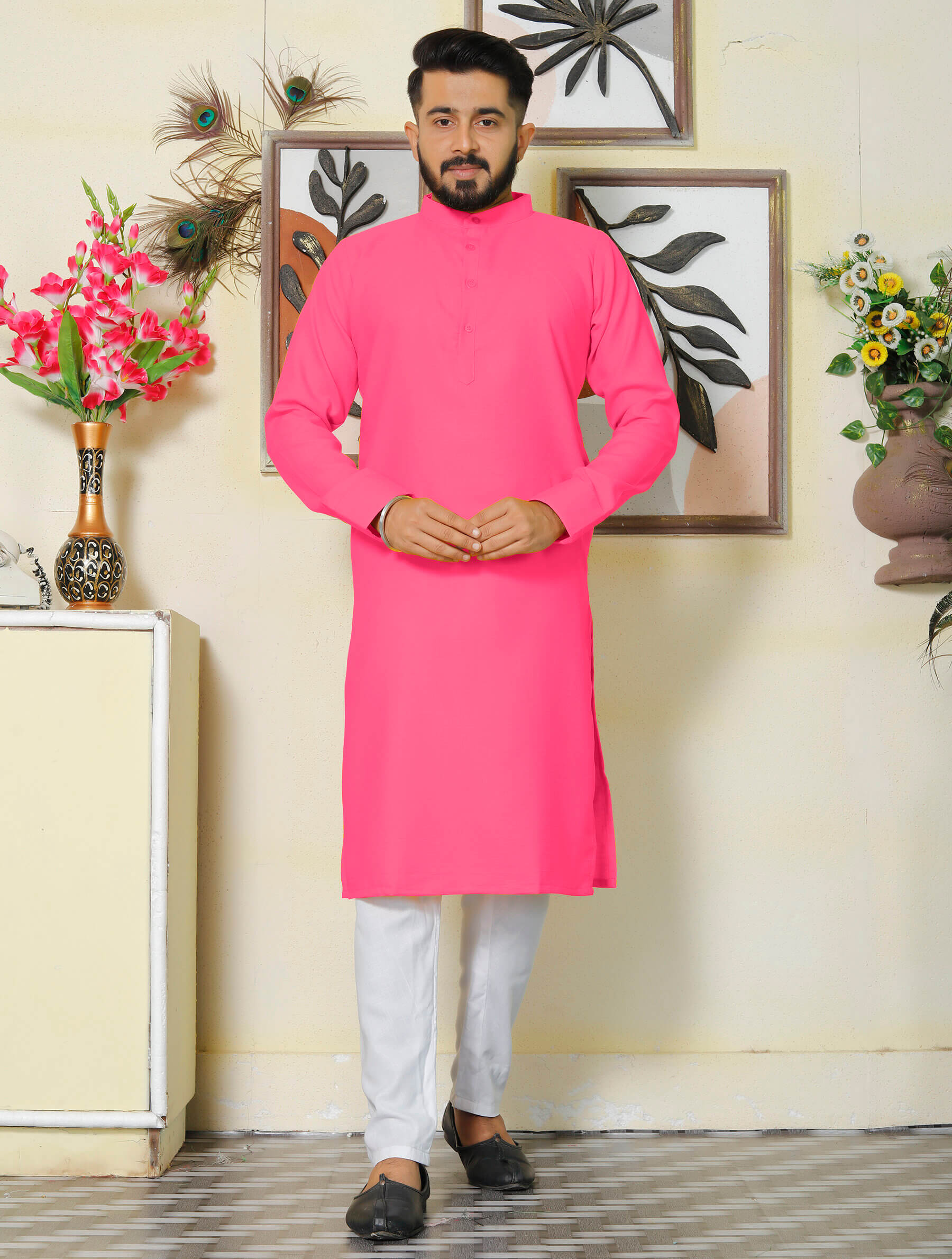 Gallant Pink Men Cotton Kurta with Pyjama