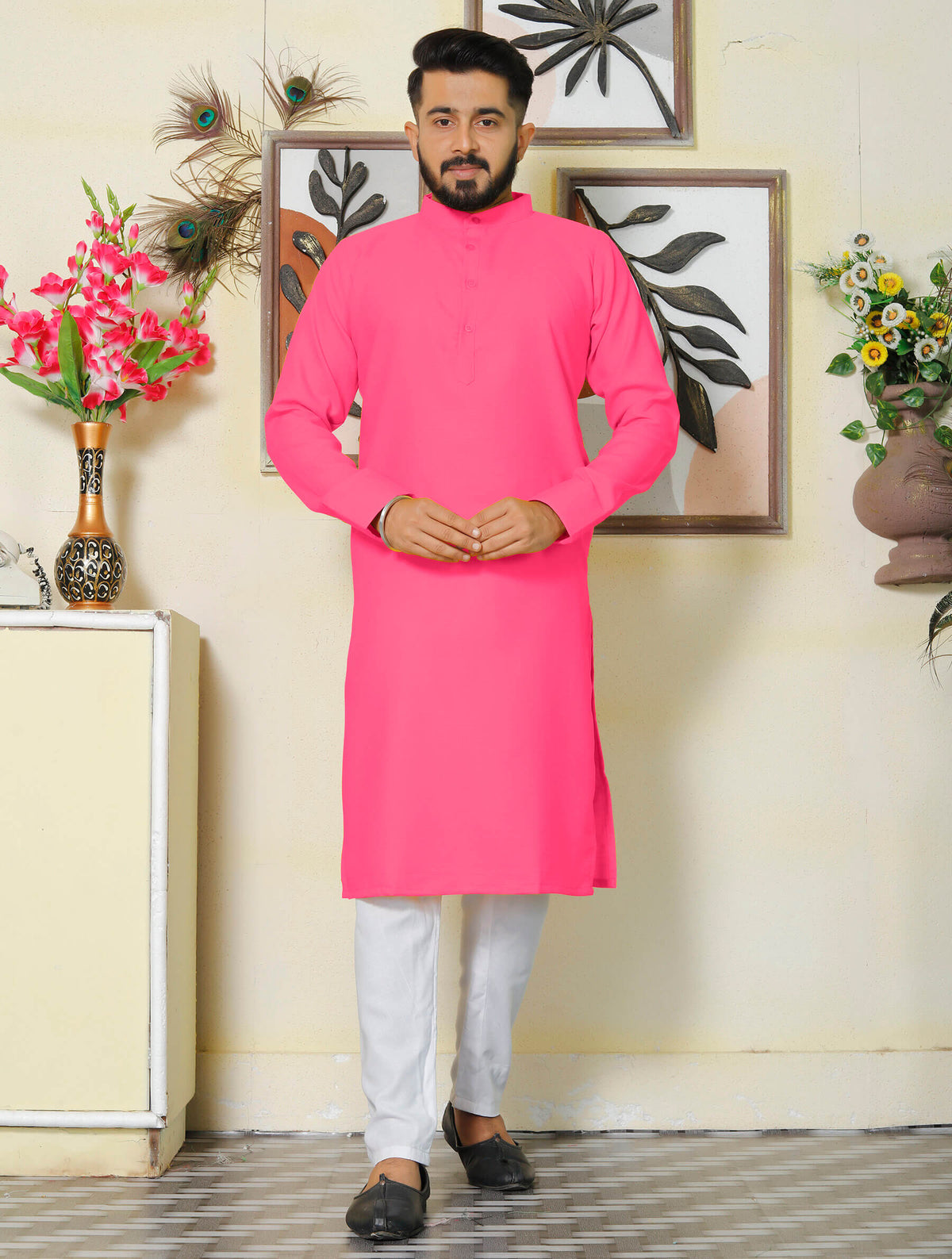 Gallant Pink Men Cotton Kurta