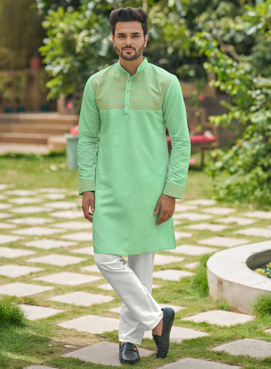 Elegant Men Silk Pista Kurta