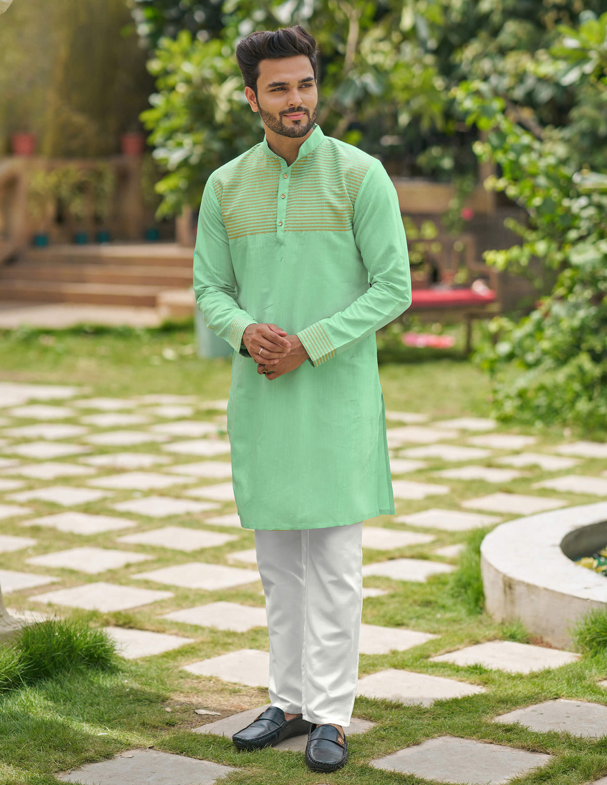 Elegant Men Silk Pista Kurta