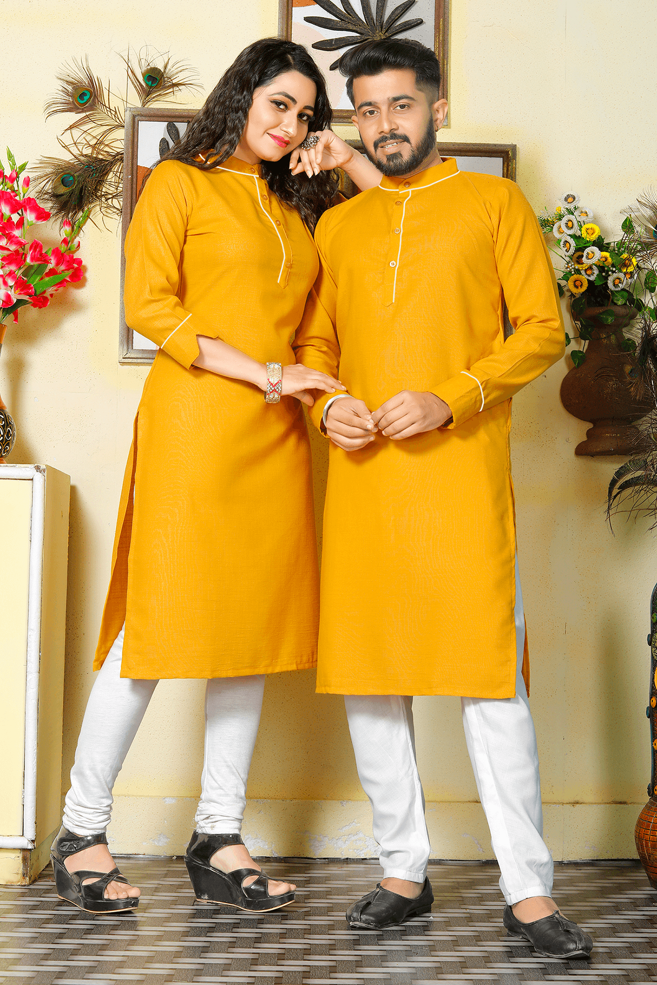 Pummy Haldi Yellow Couple Dress Cotton Kurta and Kurti