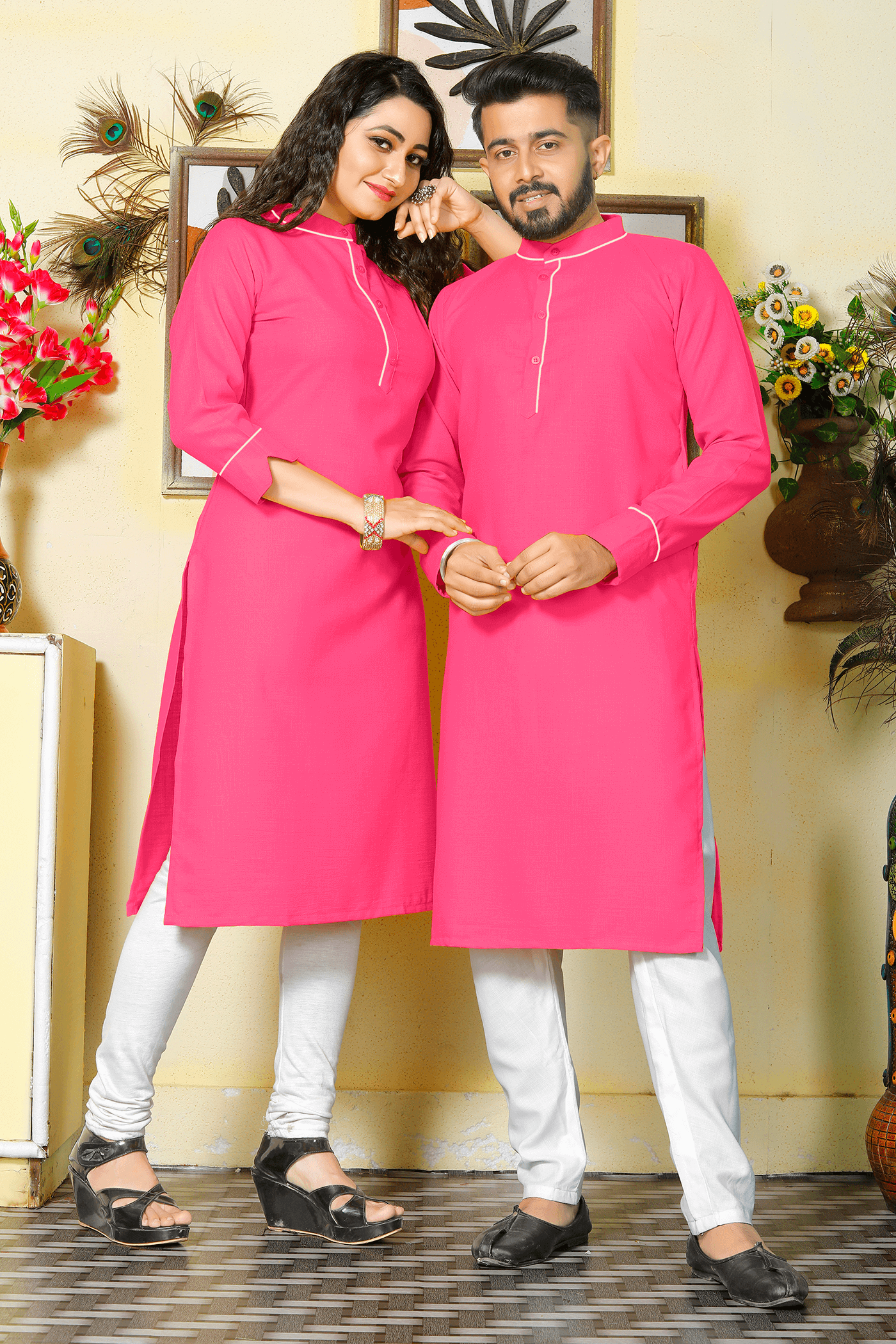 Pummy Pink Couple Dress Cotton Kurta and Kurti