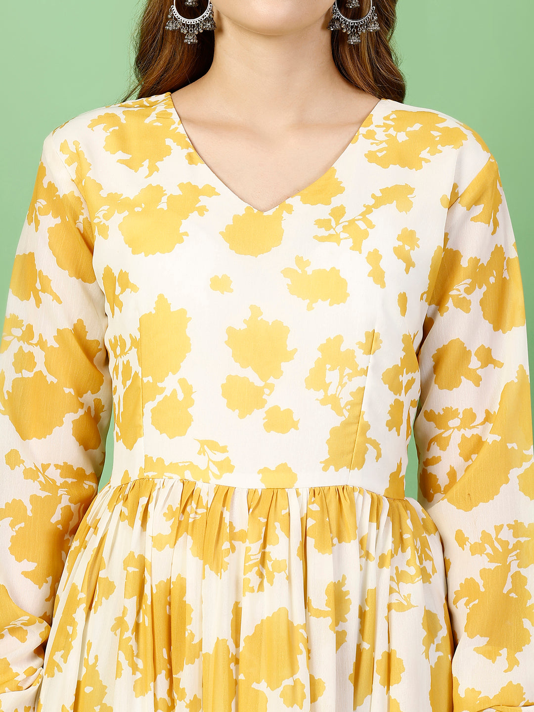 Chiffon Yellow Floral Mexi Dress with Dupatta