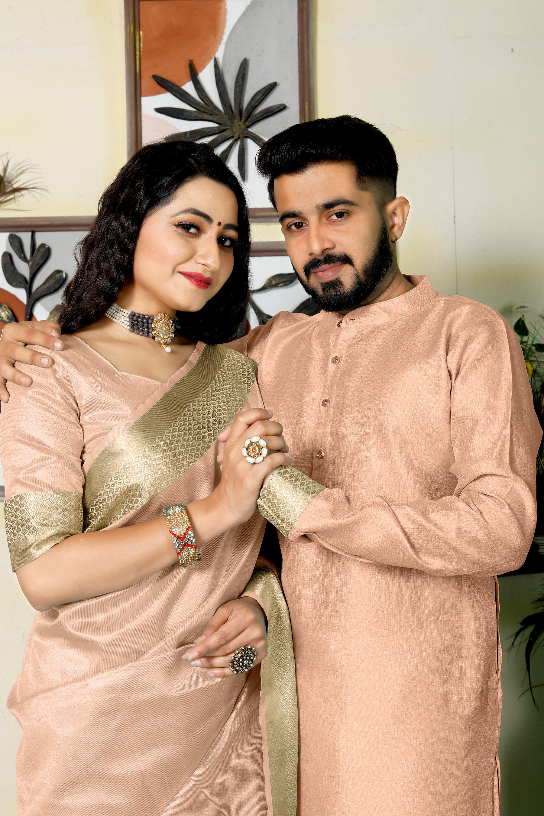 Sweety Pink Couple Dress Silk Saree & Kurta