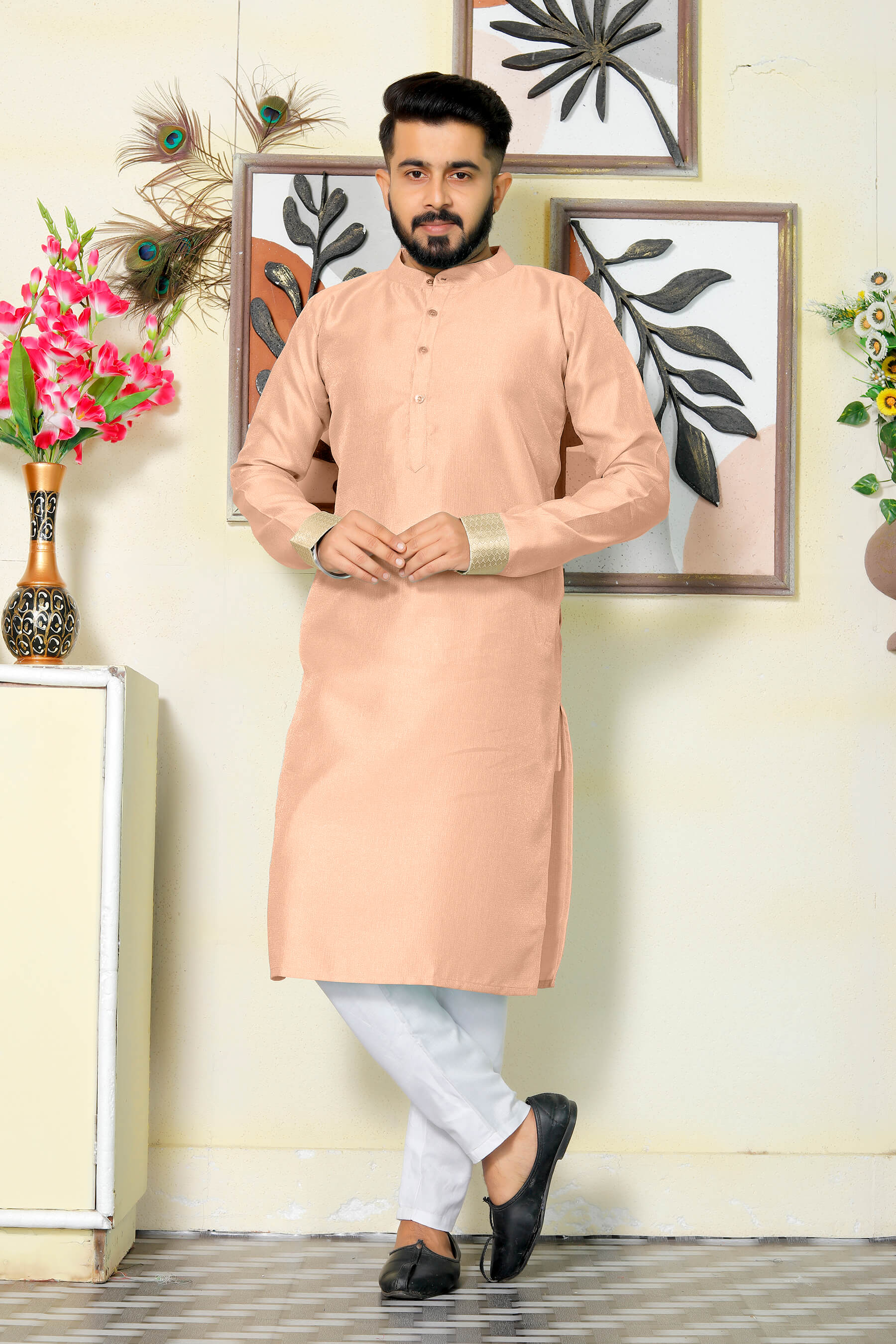 Sweety Pink Couple Dress Silk Saree & Kurta