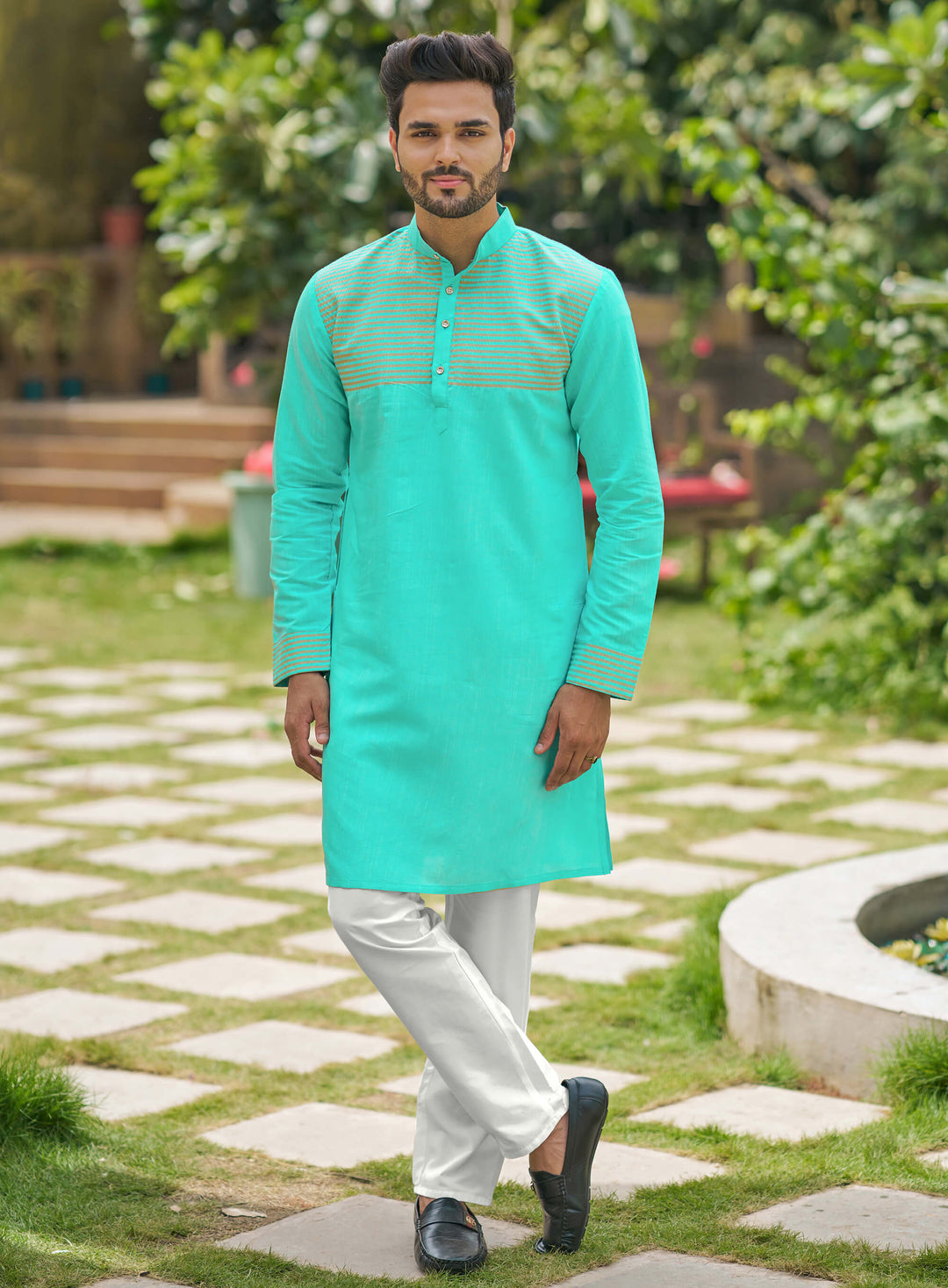 Elegant Men Silk Teal Kurta with Pajama