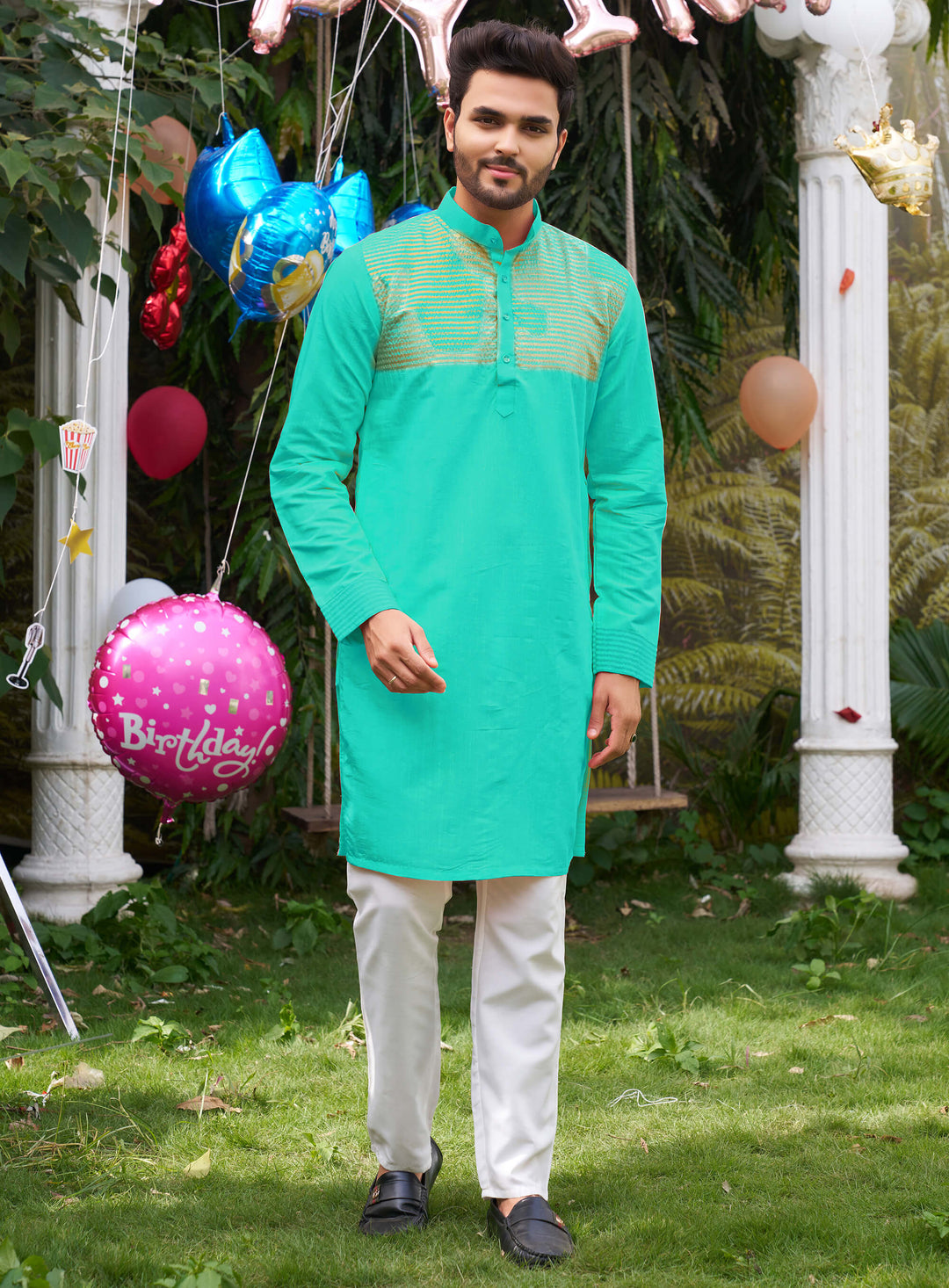 Elegant Men Silk Teal Kurta with Pajama