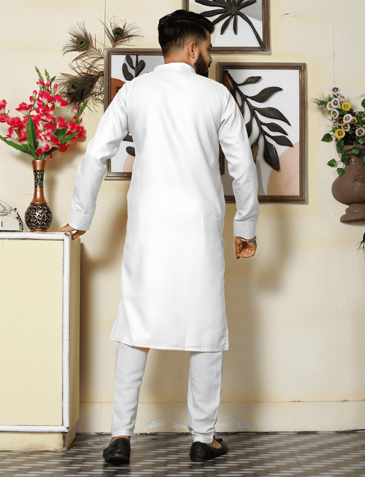 Gallant White Men Cotton Kurta Pyjama