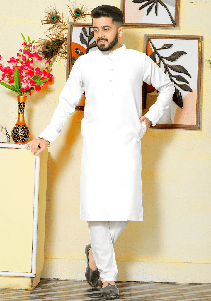 Gallant White Men Cotton Kurta with Pyjama