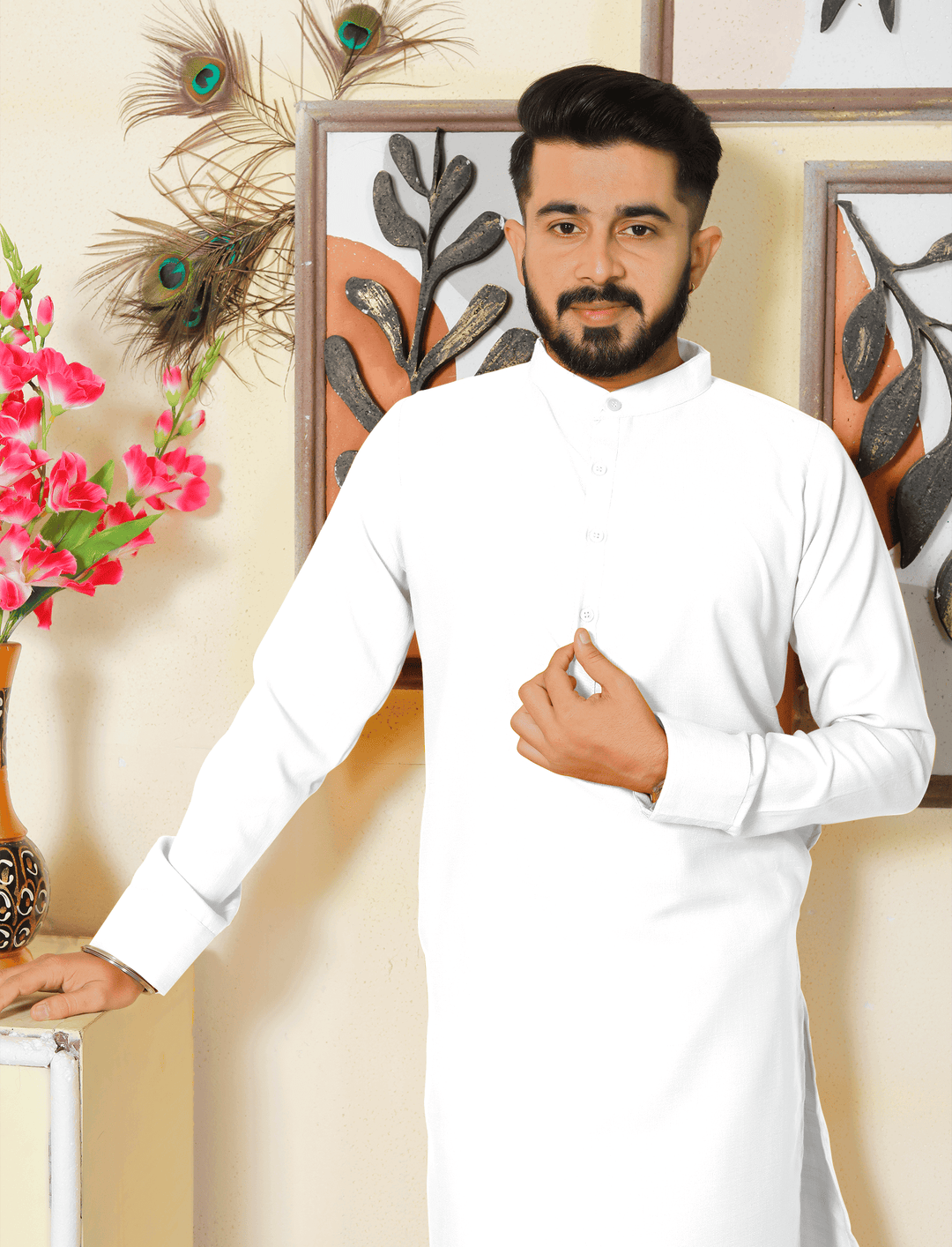 Gallant White Men Cotton Kurta Pyjama