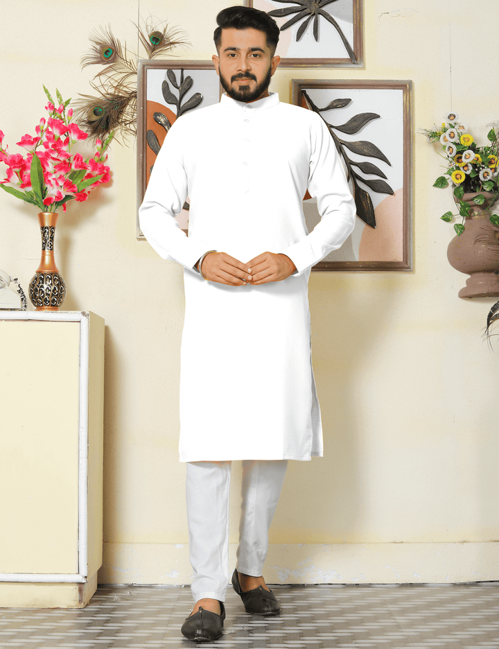 Gallant White Men Cotton Kurta Pyjama