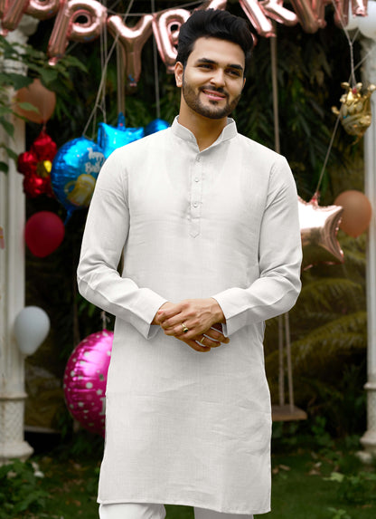 Linen Cotton Kurti and Kurta White Couple Combo