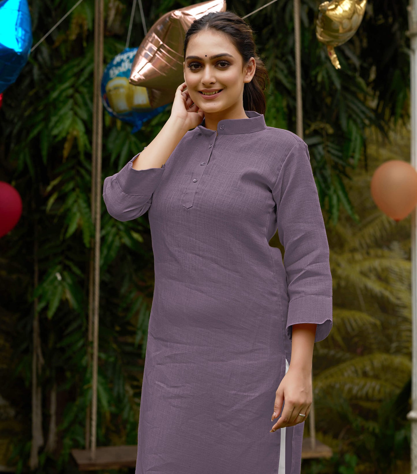 Linen Cotton Kurti and Kurta Purple Couple Combo