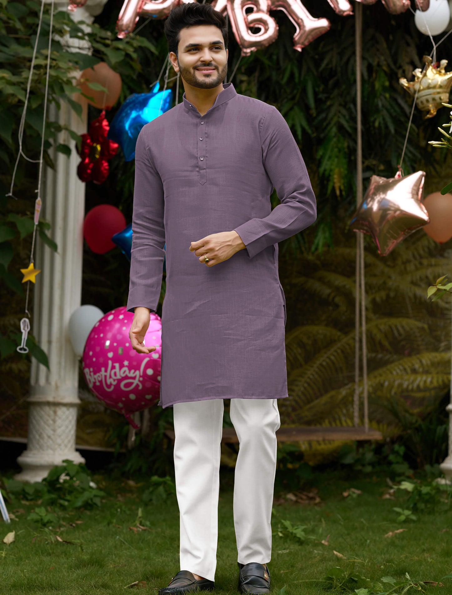 Linen Cotton Kurti and Kurta Purple Couple Combo