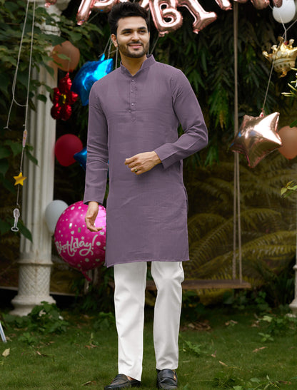 Linen Cotton Kurti and Kurta Purple Couple Combo