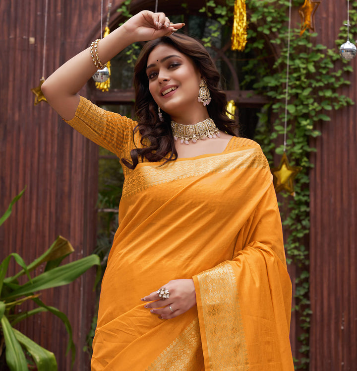 Aasam Silk Couple Dress Haldi Yellow Saree & Kurta